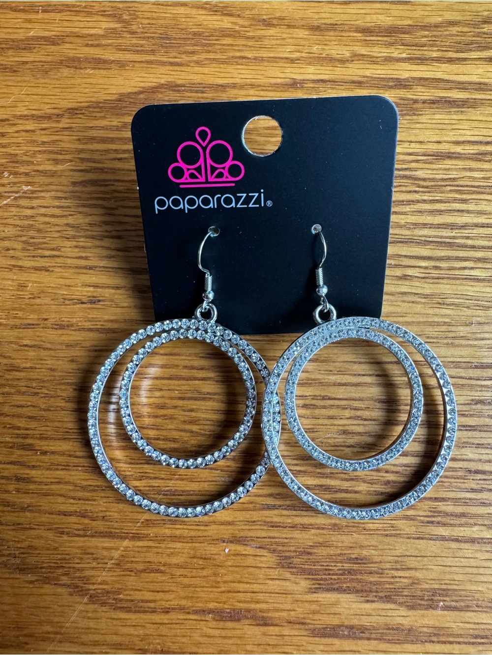 paparazzi Silver Double Hoop Crystal Dangle Earrings